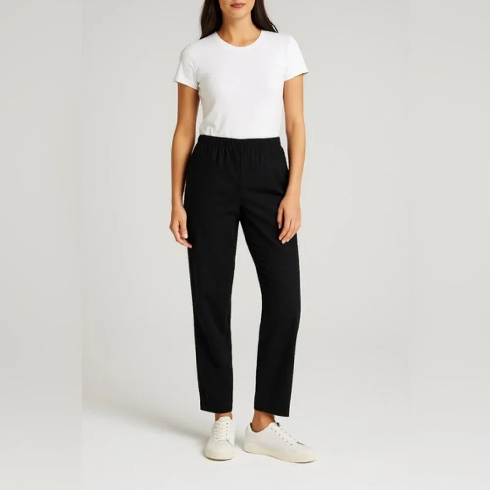 Black Pull-On Straight Leg Pants with Back Zip - Made in Canada
